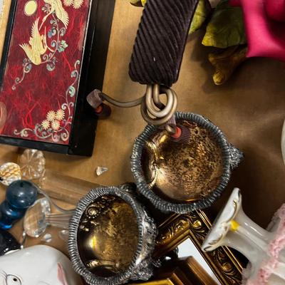 Mixed Lot of Decorative Items: Ceramic Rose, Asian Box, Mirrors