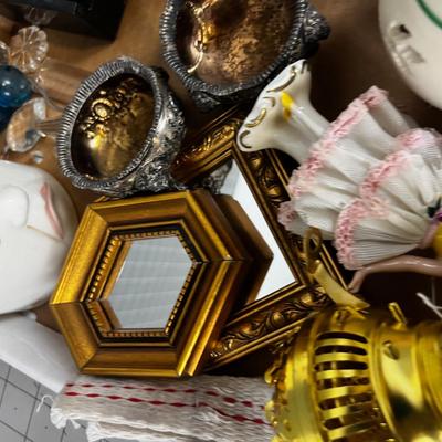 Mixed Lot of Decorative Items: Ceramic Rose, Asian Box, Mirrors