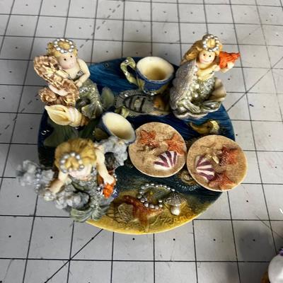 (3) Tiny Tea Party Plates: Halloween, Flowers and Mermaids