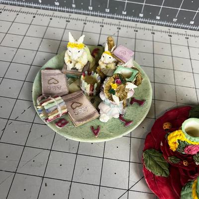 (3) Tiny Tea Party Plates: ABC Bunny Rabbits, Musical Bears and Roses