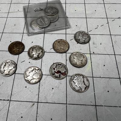 (13) 90% Silver Mercury Dimes 