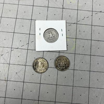 (3) 90% Silver Washing Ton Quarters 