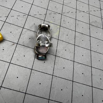 (3)  Silver Oval Rings; Bone, Opal & Labradorite