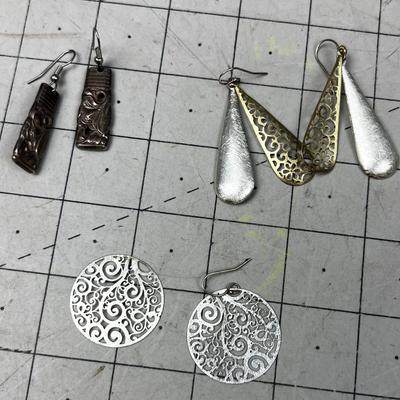 3 Sets of Dangle Silver Earrings
