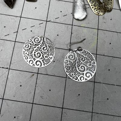3 Sets of Dangle Silver Earrings