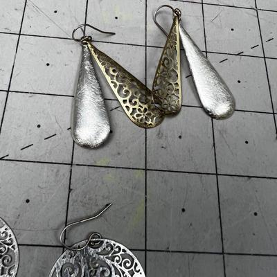 3 Sets of Dangle Silver Earrings