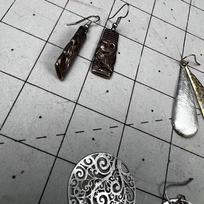 3 Sets of Dangle Silver Earrings