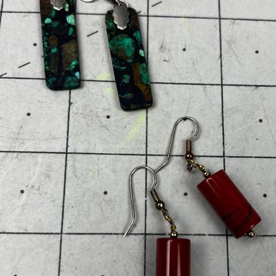 2 Pair of Earrings, Black Turquoise Crushed and Carnelian 