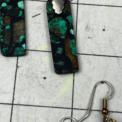 2 Pair of Earrings, Black Turquoise Crushed and Carnelian 
