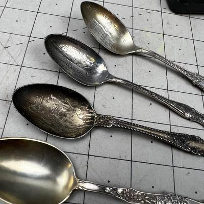 5 Antique Sterling Silver Souvenir Spoons