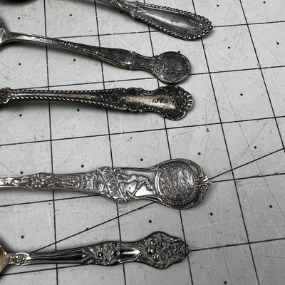 5 Antique Sterling Silver Souvenir Spoons