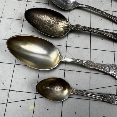 5 Antique Sterling Silver Souvenir Spoons