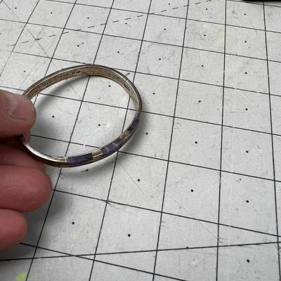 Purple Chevron Stone Silver Bracelet 
