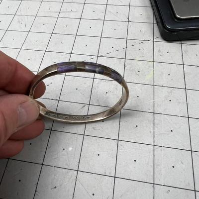 Purple Chevron Stone Silver Bracelet 