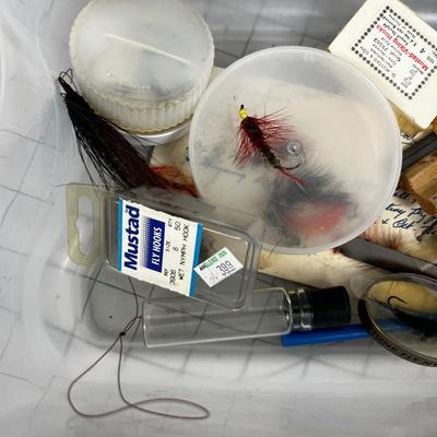 Mixed Lot of Fishing Gear: Line, Hooks, Hook Sharpener, Fly's etc.