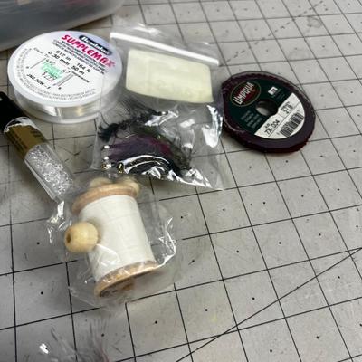 Mixed Lot of Fishing Gear: Line, Hooks, Hook Sharpener, Fly's etc.