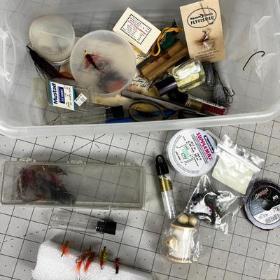 Mixed Lot of Fishing Gear: Line, Hooks, Hook Sharpener, Fly's etc.