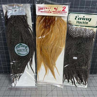 3 Hackle Capes: Grizzly (2) and 1 White 
