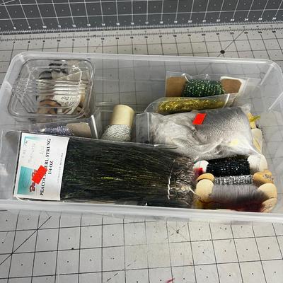 Mixed Lot of Fly Tying Feathers and Channel in Tub 