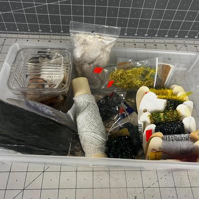 Mixed Lot of Fly Tying Feathers and Channel in Tub 
