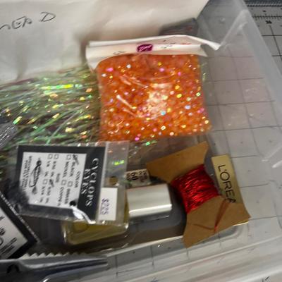 Tub of Jig Heads, Copper Line, Beads - Misc. Fly tying plus the tub. 