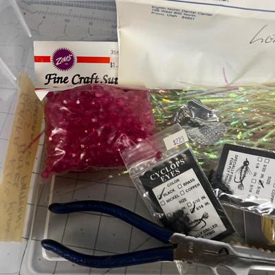 Tub of Jig Heads, Copper Line, Beads - Misc. Fly tying plus the tub. 