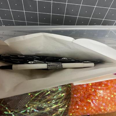 Tub of Jig Heads, Copper Line, Beads - Misc. Fly tying plus the tub. 
