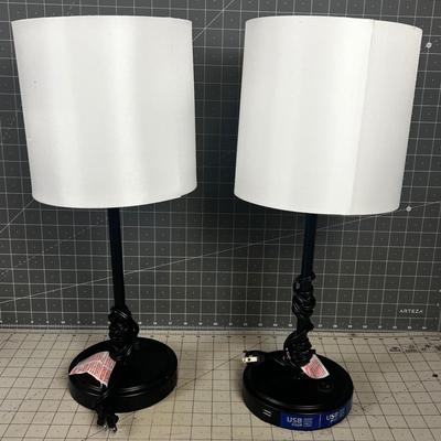 Pair of Night Stand Lamps with USB Ports 