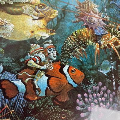 Print by Christensen Dated 1985 Fantasy Under the Sea, Framed and Matted 