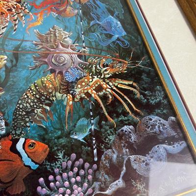 Print by Christensen Dated 1985 Fantasy Under the Sea, Framed and Matted 