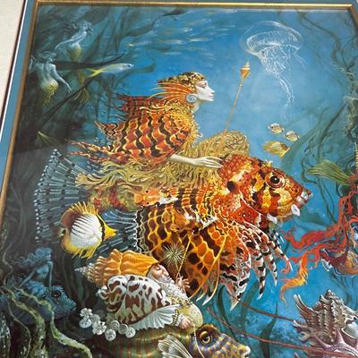 Print by Christensen Dated 1985 Fantasy Under the Sea, Framed and Matted 