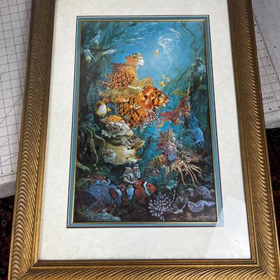 Print by Christensen Dated 1985 Fantasy Under the Sea, Framed and Matted 