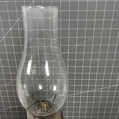 Antique oil Lamp, Glass Painted Cabin   
