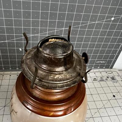 Antique oil Lamp, Glass Painted Cabin   