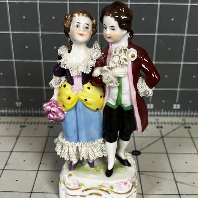 Small 5" Meissen Figurines Lace Edge Man & Woman 
