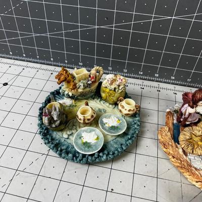 (3) Heavenly: Angles, Jesus, Joseph & Mary Resin Collectible Tiny Tea Parties on Plate 