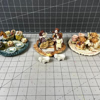 (3) Heavenly: Angles, Jesus, Joseph & Mary Resin Collectible Tiny Tea Parties on Plate 
