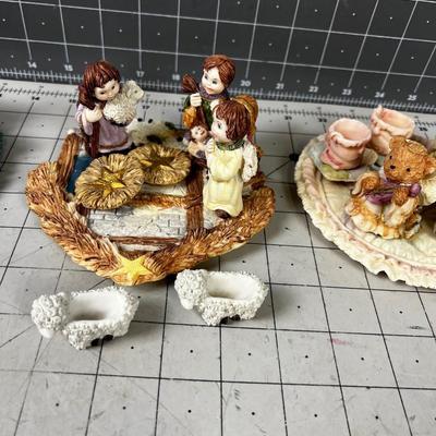 (3) Heavenly: Angles, Jesus, Joseph & Mary Resin Collectible Tiny Tea Parties on Plate 