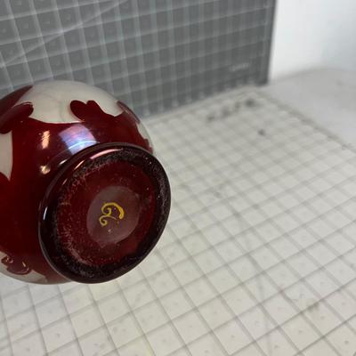 2 Red Bohemian Perfume Bottles - Birds and Leaves