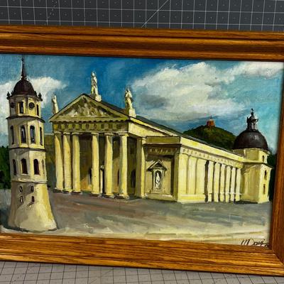 Oil Painting, Framed Oil Dated 1990 Palace or Temple