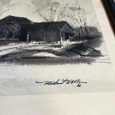 Water Color, by Michael Wells Dated 1966  Homestead of House/Barn