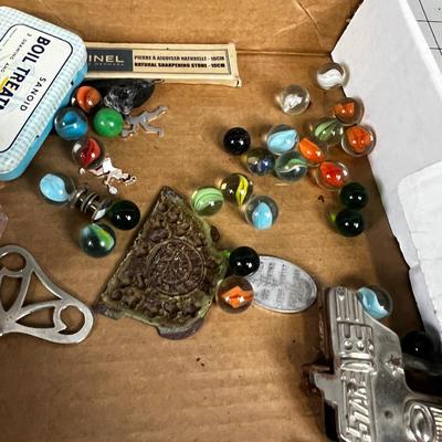 Junk Drawer Clean out: Cap Gun, Marbles, Novelty Toys, Antique Light Bulb