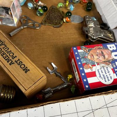 Junk Drawer Clean out: Cap Gun, Marbles, Novelty Toys, Antique Light Bulb
