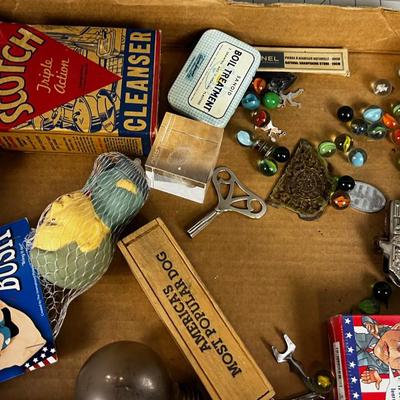 Junk Drawer Clean out: Cap Gun, Marbles, Novelty Toys, Antique Light Bulb