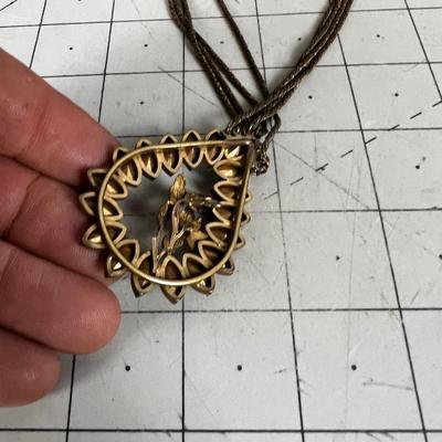 Copper Tone, Antique, Pendant Necklace with Multi Strands Gorgeous Lighter Blue Rhinestones. 