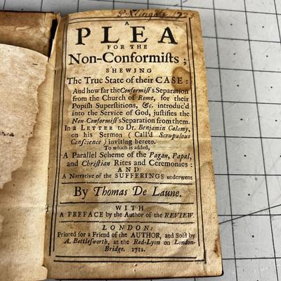 De Laune's Plea For The Non-Conformists Leather Bound Published  1712