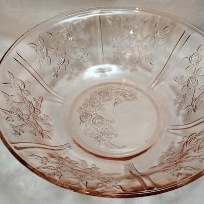 Sharon Depression Glass Bowl Federal Cabbage Roses Pink Serving 10"