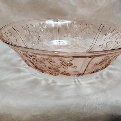 Sharon Depression Glass Bowl Federal Cabbage Roses Pink Serving 10"