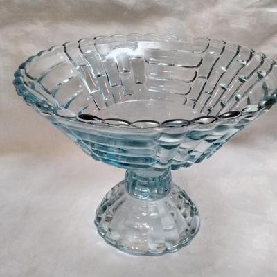Jeanette Glass Teal Fruit Bowl in Louisa Pattern 1940s