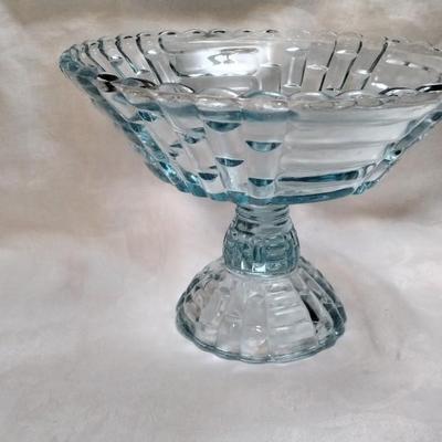 Jeanette Glass Teal Fruit Bowl in Louisa Pattern 1940s